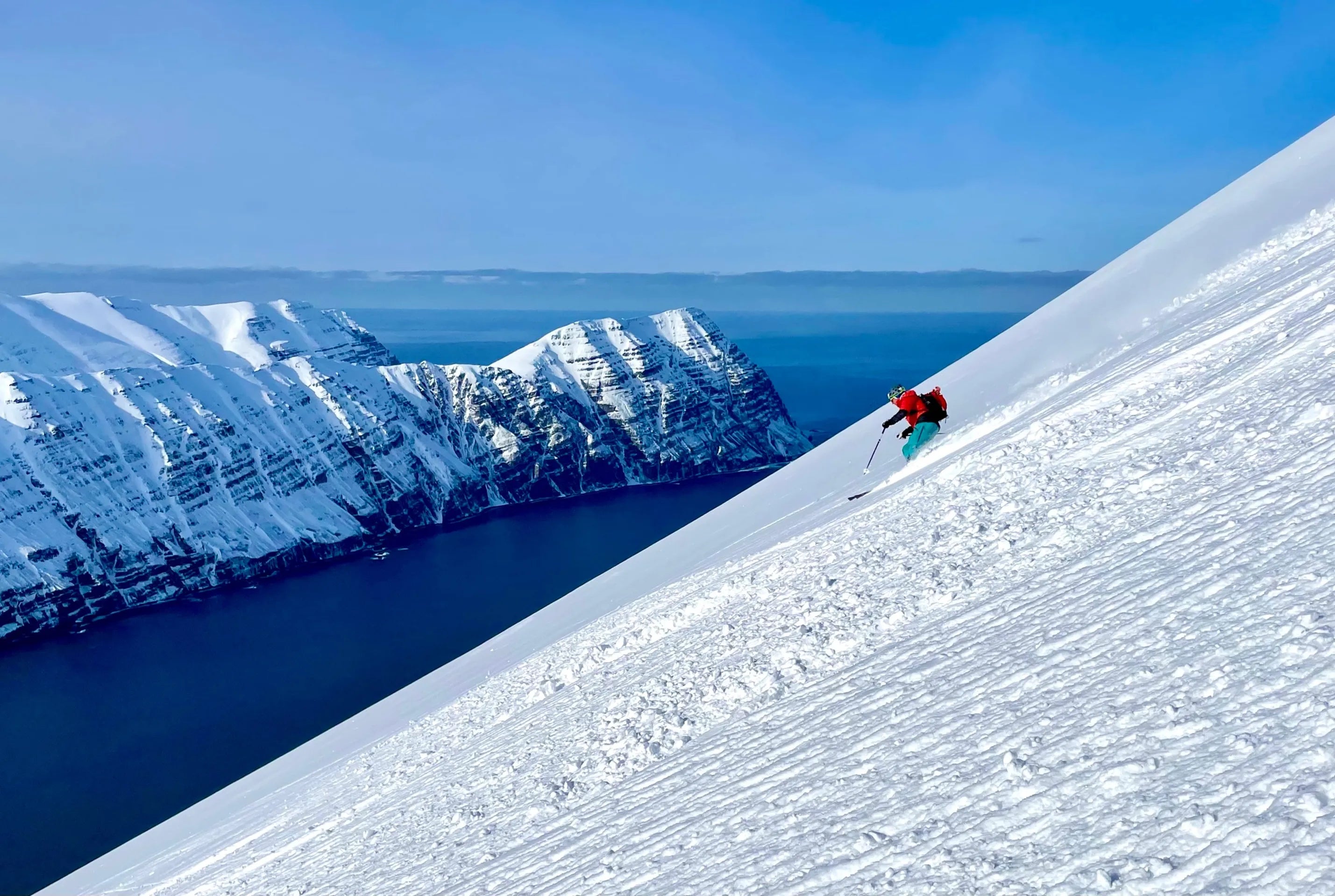 Backcountry skier wearing OutThere backpack