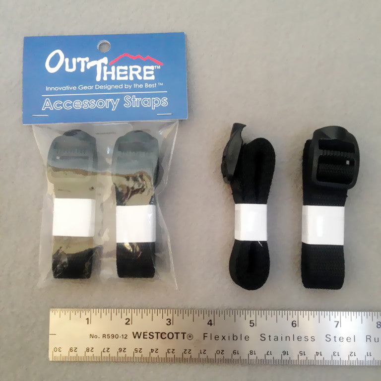 Camping accessory straps for OutThere packs with ruler for scale